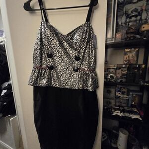 Bettie Page By Tatyana Black and Silver Polka Dot Pin Up Dress